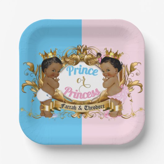 Prinzessin Blue & Pink Royal Gender Reveal Pappteller (Vorderseite)