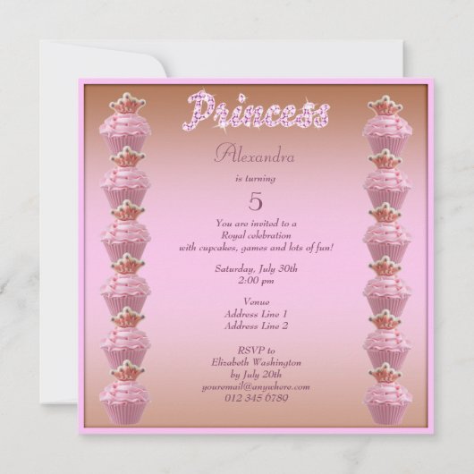 Prinzessin Cake u. Kuchen-(hinteres) Einladung (Rückseite)