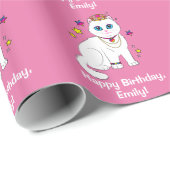 Prinzessin Cat Birthday Name Customizable Geschenkpapier (Rolleneckpunkt)