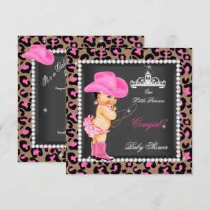 Prinzessin Cowgirl Baby Shower Pink Braun Brünett Einladung