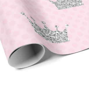 Prinzessin Crown Pink Silver Dots glänzender Vip Geschenkpapier