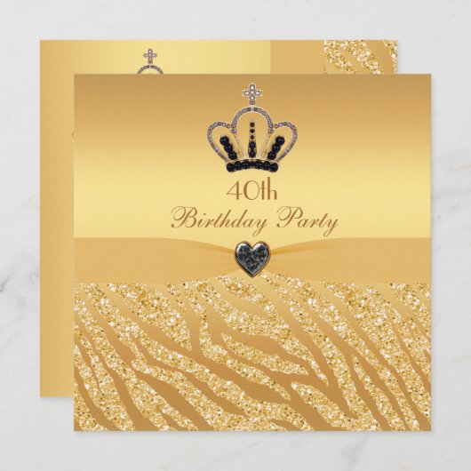 Prinzessin Crown u. Zebra-Glitzer-Druck-40. Einladung (Vorne/Hinten)