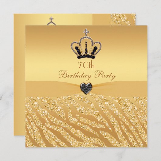 Prinzessin Crown u. Zebra-Glitzer-Druck-70. Einladung (Vorne/Hinten)