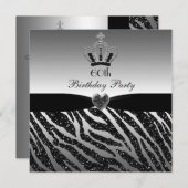 Prinzessin Crown Zebra Glitzer 60. Geburtstag Einladung (Vorne/Hinten)