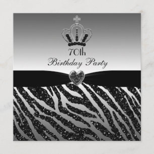 Prinzessin Crown Zebra Glitzer 70. Geburtstag Einladung