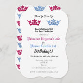 Prinzessin Crowns Twins Party Pink & Blue Einladung (Vorne/Hinten)