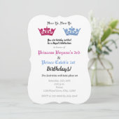 Prinzessin Crowns Twins Party Pink & Blue Einladung (Stehend Vorderseite)