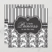 Prinzessin Damask & Stripe Black & White Baby Dusc Einladung (Vorne/Hinten)
