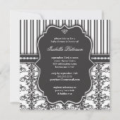 Prinzessin Damask & Stripe Black & White Baby Dusc Einladung (Rückseite)