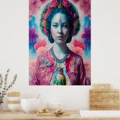 Prinzessin der blauen Blume mit rosa Jacke Poster (Küche)