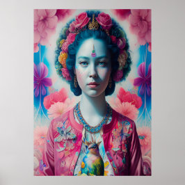 Prinzessin der blauen Blume mit rosa Jacke Poster