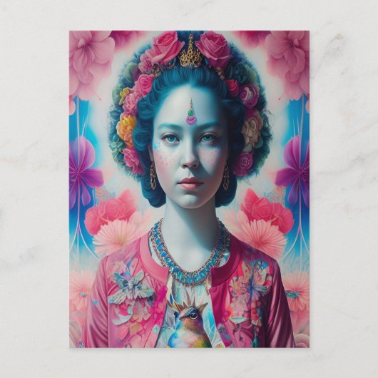 Prinzessin der blauen Blume mit rosa Jacke Postkarte (Vorderseite)