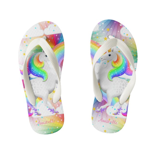 Prinzessin der WaldSternexplosion Rainbow Unicorn Kinderbadesandalen (Fußbett)