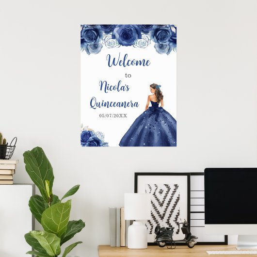 Prinzessin des blauen Marinekleides Quinceanera Wi Poster (Heimbüro)