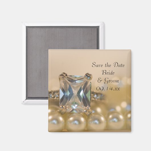 Prinzessin Diamond Ring Pearls Hochzeit speichern Magnet (Vorderseite/Rückseite)