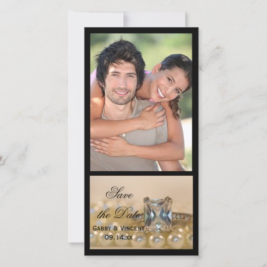 Prinzessin Diamond Ring Pearls Hochzeit speichern Save The Date (Vorderseite)