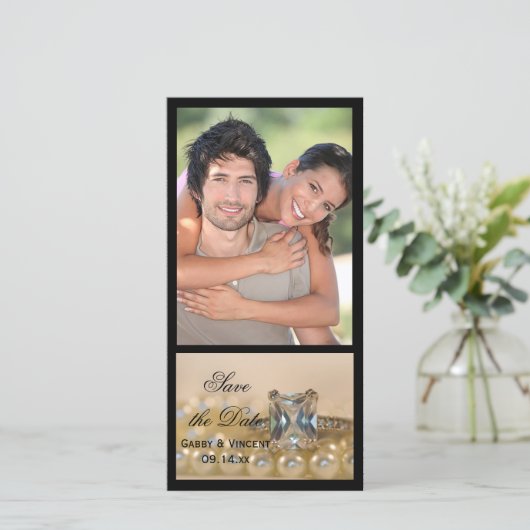 Prinzessin Diamond Ring Pearls Hochzeit speichern  Save The Date (Stehend Vorderseite)