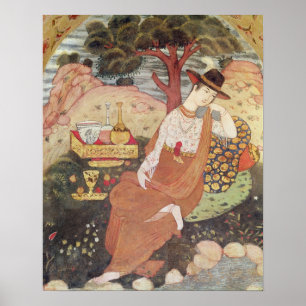 Prinzessin, die in einem Garten, Safavid Dynastie Poster