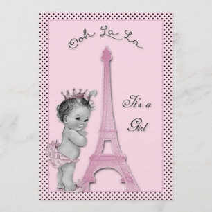 Prinzessin Eiffel Tower Polka Dots Baby Dusche Einladung