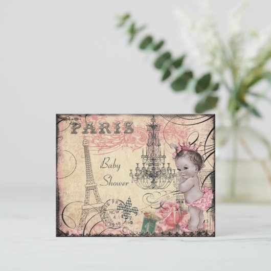 Prinzessin Eiffelturm u. Leuchter-Babyparty Einladung (Stehend Vorderseite)