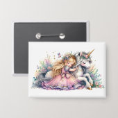 Prinzessin Einhorn Pastell Märchen Fantasy Button (Vorderseite/Rückseite)
