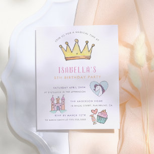 Prinzessin Einhorn & Schloss Märchen Geburtstagsfe Einladungspostkarte