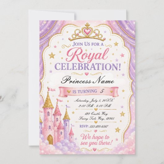 Prinzessin Einladung Rosa Lavendel (Vorderseite)