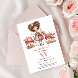 Prinzessin Fee 4. Geburtstag Rosa Blumen-Einladung Einladung