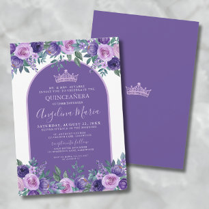 Prinzessin Floral Lila Geburtstags-Quinceanera Einladung