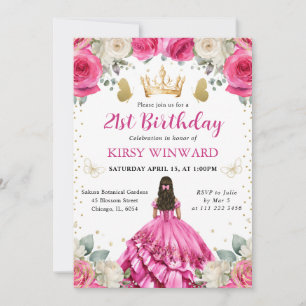 Prinzessin Geburtstag Braunhaariges Mädchen Rosa K Einladung