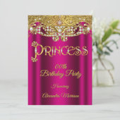 Prinzessin Geburtstag Bright pink Diamond Gold Per Einladung (Stehend Vorderseite)