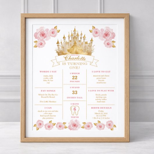 Prinzessin Geburtstag Meilenstein Poster Rosa und