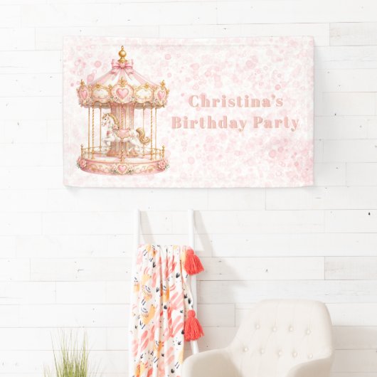 Prinzessin Geburtstagsfeier mit rosa Karussell Banner (Insitu)