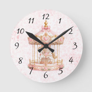 Prinzessin Geburtstagsfeier mit rosa Karussell  Runde Wanduhr