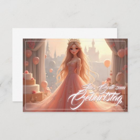 Prinzessin Geburtstagskarte in Rosa (Vorne/Hinten)