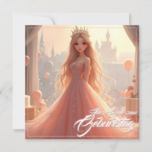 Prinzessin Geburtstagskarte in Rosa (Vorderseite)