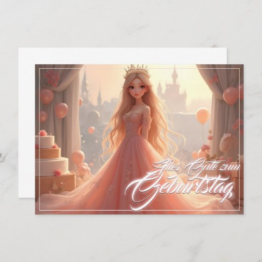 Prinzessin Geburtstagskarte in Rosa (Vorne/Hinten)
