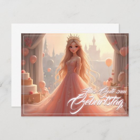 Prinzessin Geburtstagskarte in Rosa (Vorne/Hinten)