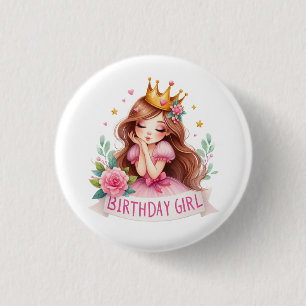 Prinzessin Geburtstagsmädchen Krone Button