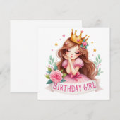 Prinzessin Geburtstagsmädchen Krone Einladung (Vorne/Hinten)