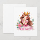 Prinzessin Geburtstagsmädchen Krone Einladung (Vorne/Hinten)