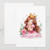 Prinzessin Geburtstagsmädchen Krone Einladung (Vorne/Hinten)