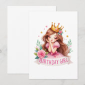 Prinzessin Geburtstagsmädchen Krone Einladung (Vorne/Hinten)