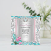 Prinzessin Geburtstagsparty Aquamarin rosa Rosenhö Einladung (Stehend Vorderseite)