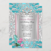 Prinzessin Geburtstagsparty Aquamarin rosa Rosenhö Einladung (Vorne/Hinten)