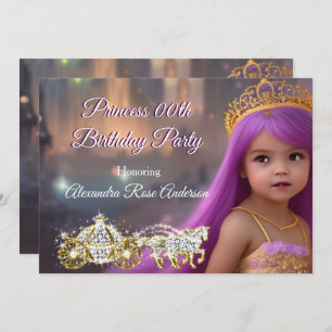 Prinzessin Geburtstagsparty Carriage lila golden Einladung