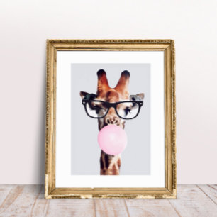 Prinzessin Giraffe bläst rosa Kaugummi Fotodruck