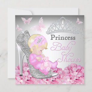 Prinzessin Glitter Schuh Rosa Baby Shower Einladun Einladung