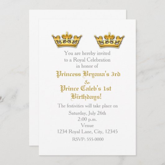 Prinzessin Gold Crowns Party Einladung (Vorne/Hinten)