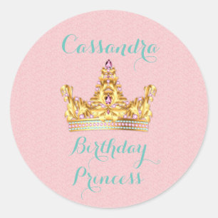 Prinzessin Gold Juwelen Tiara Rosa Damast Runder Aufkleber